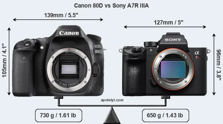 Size Canon 80D vs Sony A7R IIIA