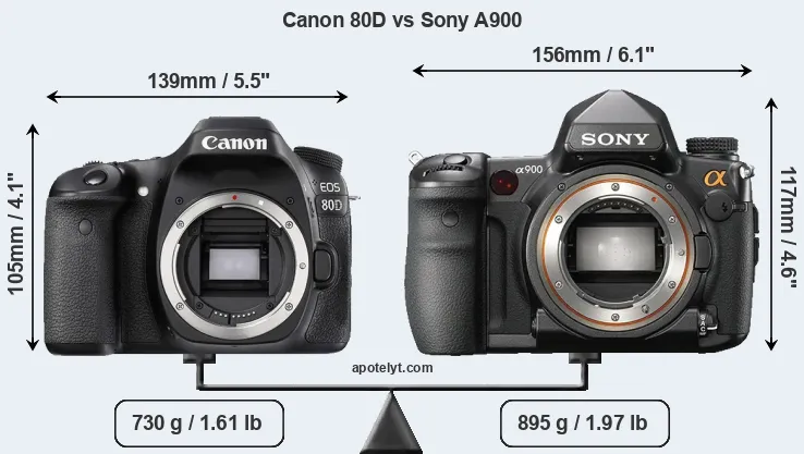 Size Canon 80D vs Sony A900