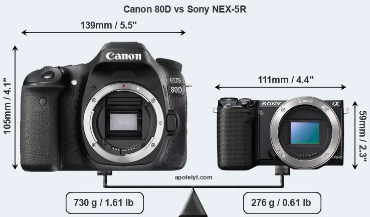Size Canon 80D vs Sony NEX-5R