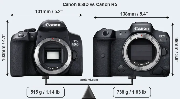 Size Canon 850D vs Canon R5
