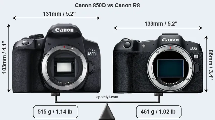 Size Canon 850D vs Canon R8