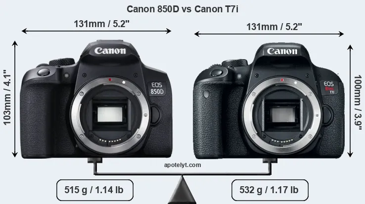 Size Canon 850D vs Canon T7i