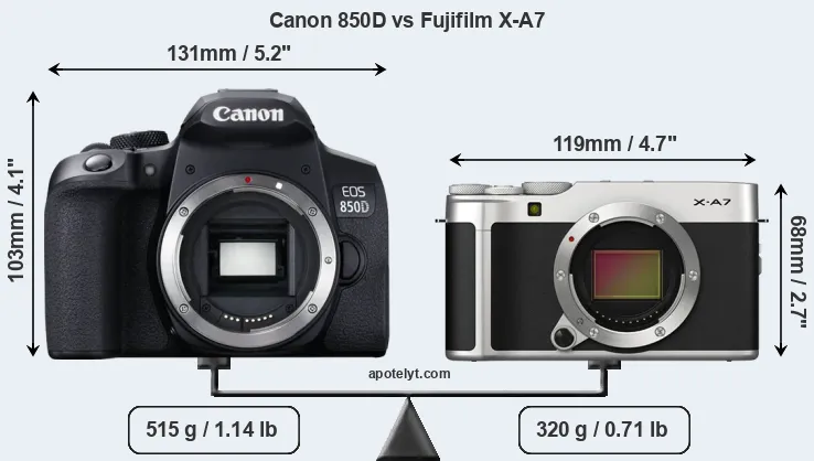 Size Canon 850D vs Fujifilm X-A7