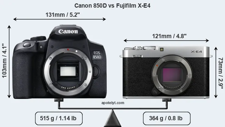 Size Canon 850D vs Fujifilm X-E4