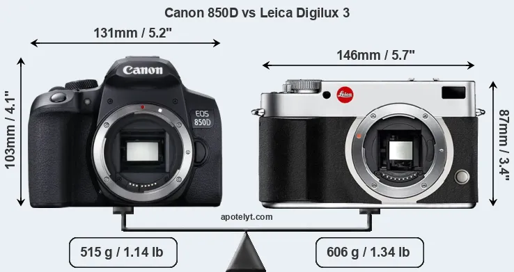Size Canon 850D vs Leica Digilux 3