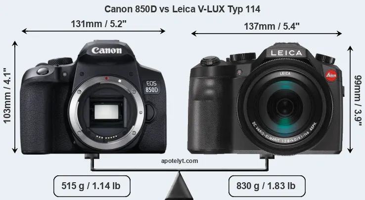 Size Canon 850D vs Leica V-LUX Typ 114