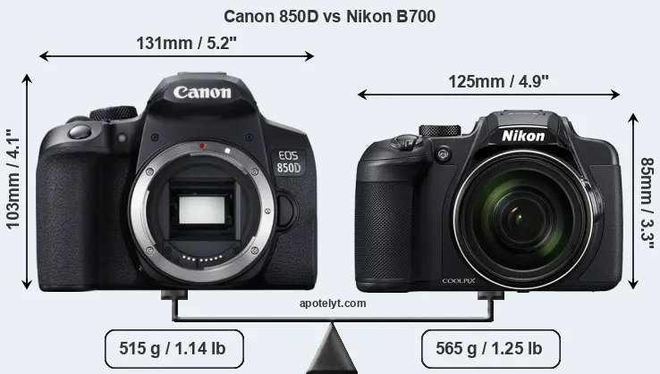 Size Canon 850D vs Nikon B700