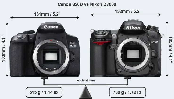 Size Canon 850D vs Nikon D7000