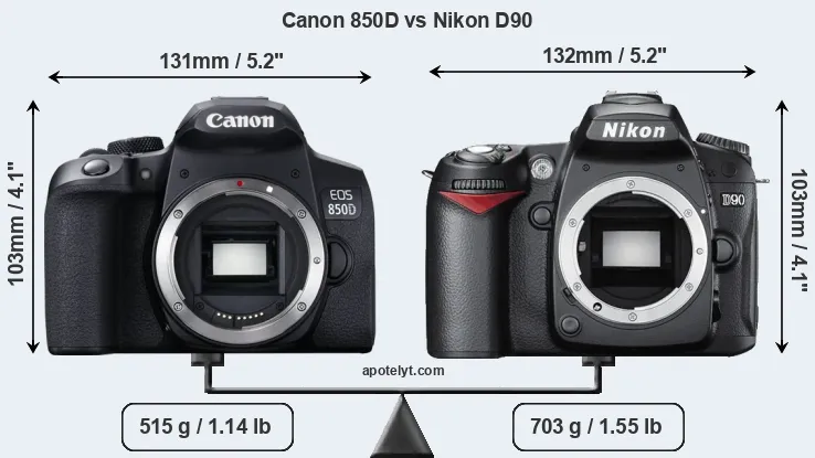 Size Canon 850D vs Nikon D90