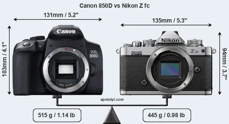 Size Canon 850D vs Nikon Z fc