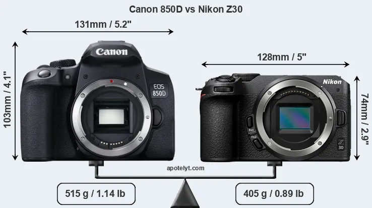 Size Canon 850D vs Nikon Z30
