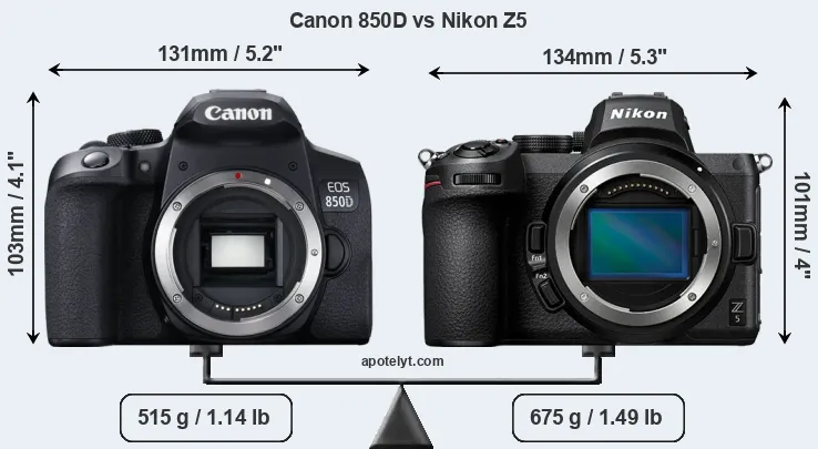 Size Canon 850D vs Nikon Z5