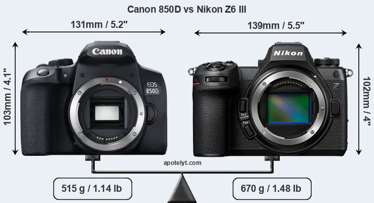 Size Canon 850D vs Nikon Z6 III