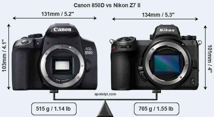 Size Canon 850D vs Nikon Z7 II