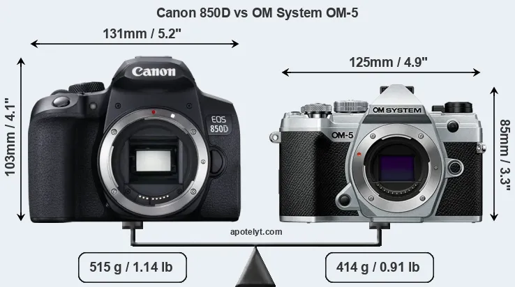 Size Canon 850D vs OM System OM-5