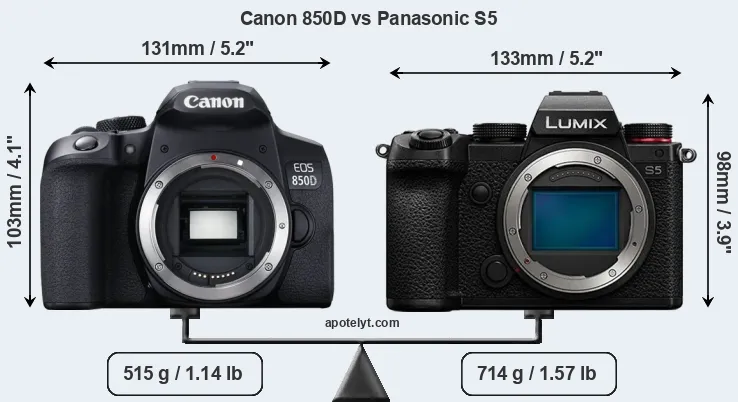 Size Canon 850D vs Panasonic S5