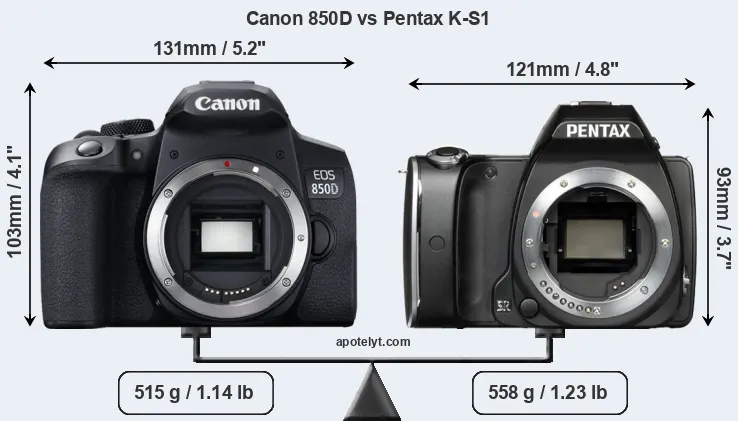 Size Canon 850D vs Pentax K-S1