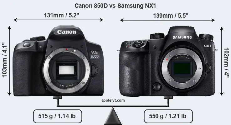 Size Canon 850D vs Samsung NX1
