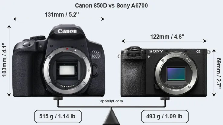 Size Canon 850D vs Sony A6700