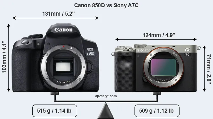 Size Canon 850D vs Sony A7C