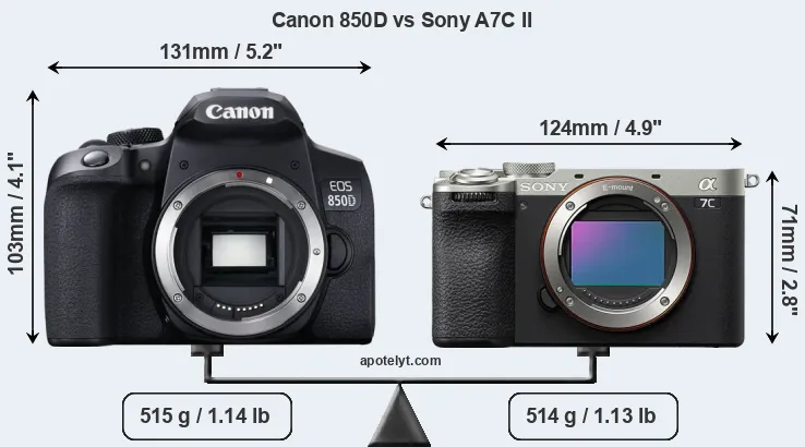 Size Canon 850D vs Sony A7C II