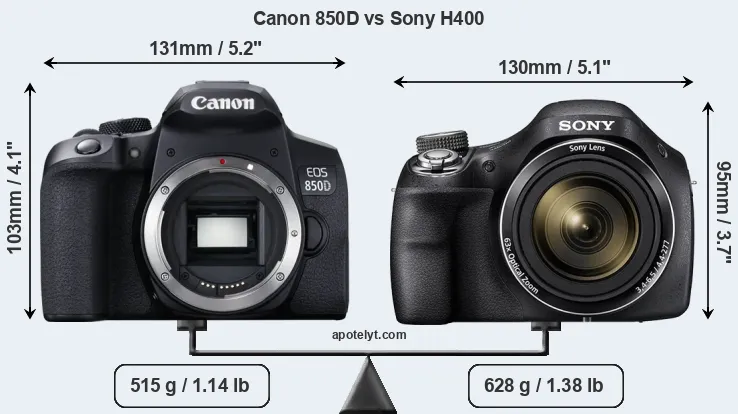 Size Canon 850D vs Sony H400
