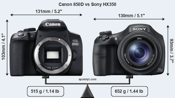 Size Canon 850D vs Sony HX350