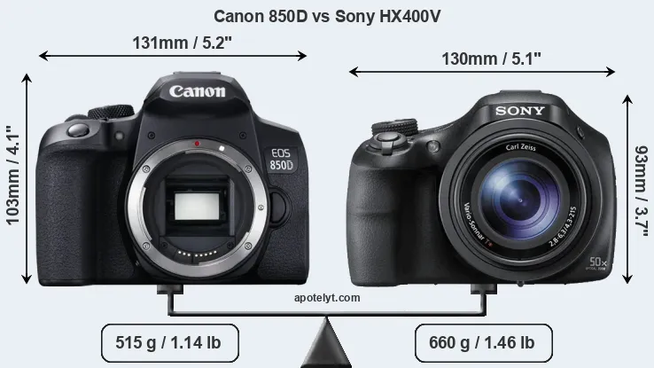 Size Canon 850D vs Sony HX400V