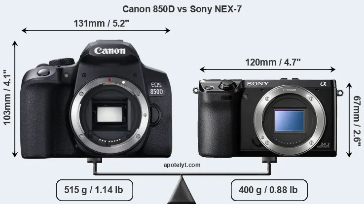 Size Canon 850D vs Sony NEX-7
