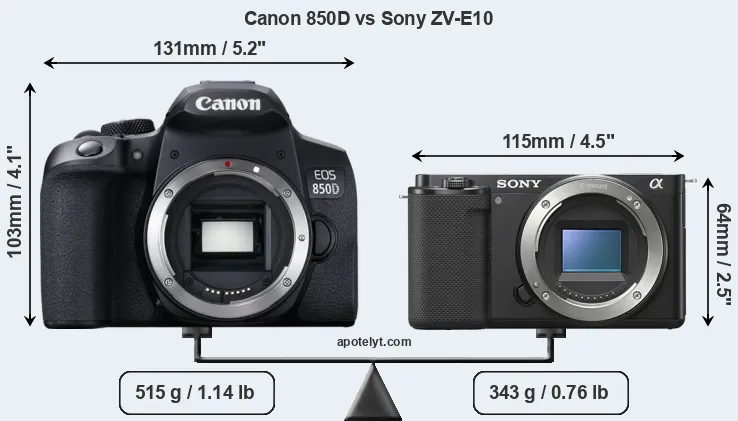 Size Canon 850D vs Sony ZV-E10