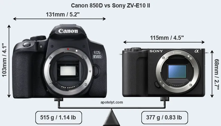 Size Canon 850D vs Sony ZV-E10 II