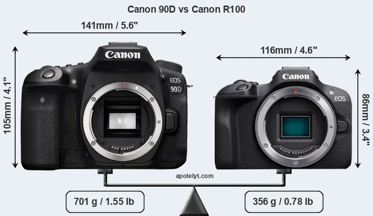 Size Canon 90D vs Canon R100