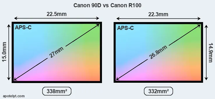 Canon 90D and Canon R100 sensor measures