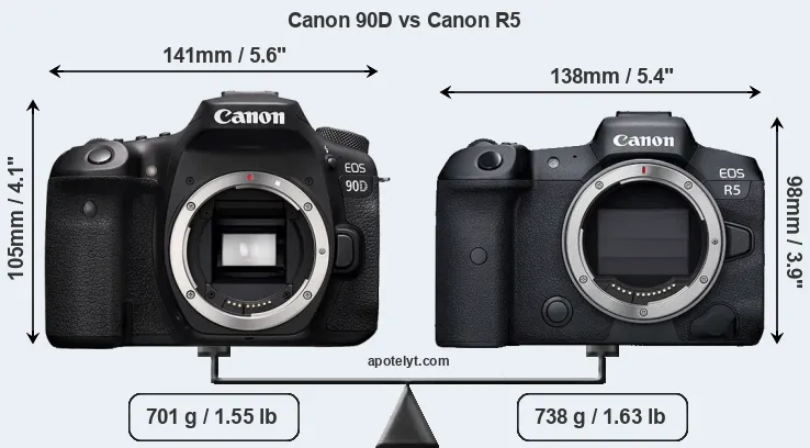 Size Canon 90D vs Canon R5