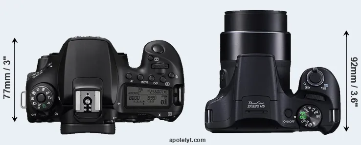 Compare 90D versus SX520 top