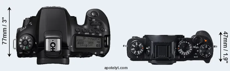 Compare 90D versus X-T1 top