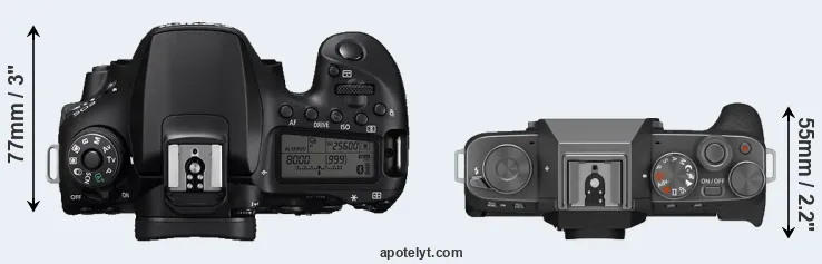 Compare 90D versus X-T200 top
