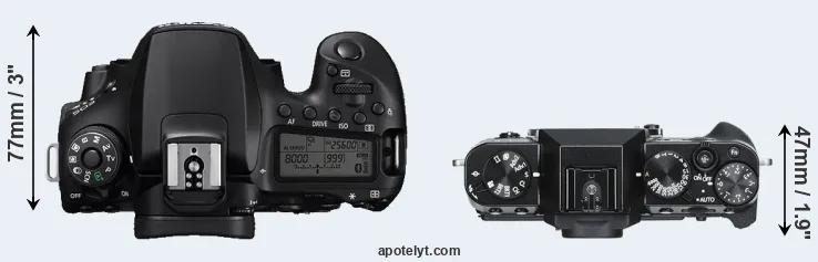 Compare 90D versus X-T30 top