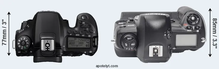 Compare 90D versus D1X top
