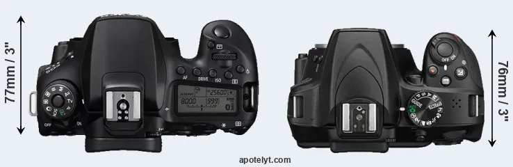 Compare 90D versus D3400 top