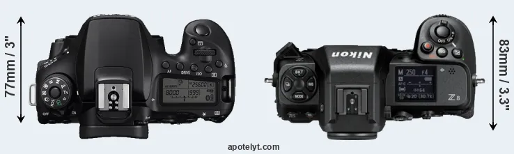 Compare 90D versus Z8 top