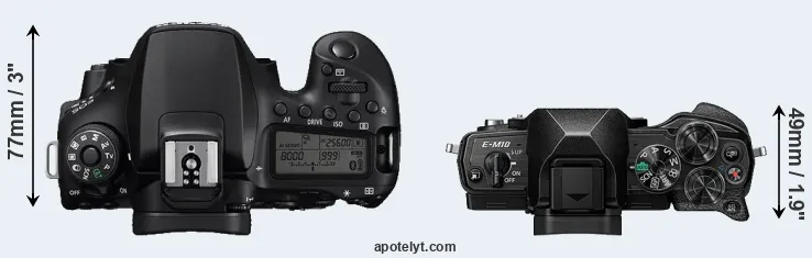 Compare 90D versus E-M10 IV top