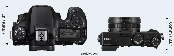 Compare 90D versus LX100 II top