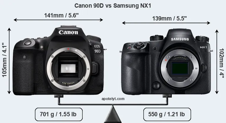Size Canon 90D vs Samsung NX1