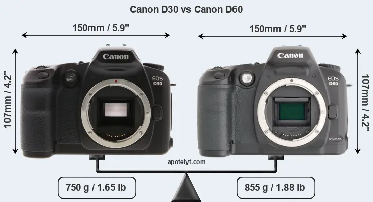 Size Canon D30 vs Canon D60