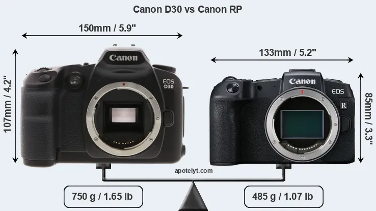 Size Canon D30 vs Canon RP