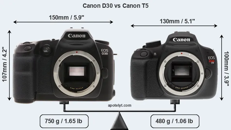 Size Canon D30 vs Canon T5