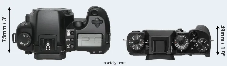 Compare D30 versus X-T2 top