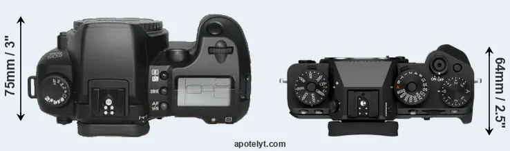 Compare D30 versus X-T5 top