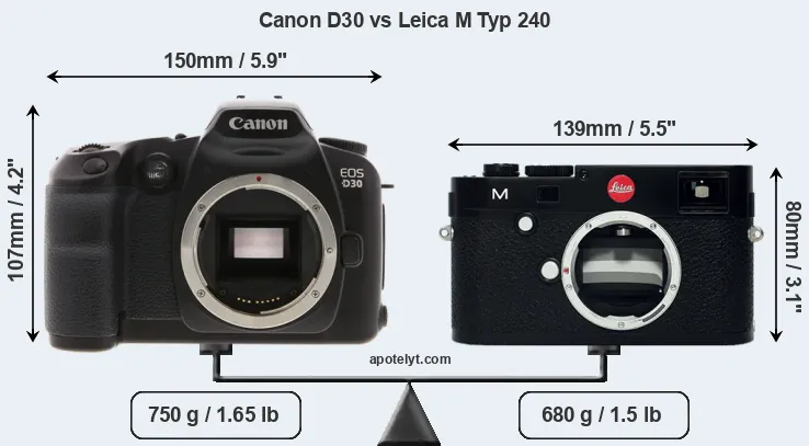 Size Canon D30 vs Leica M Typ 240